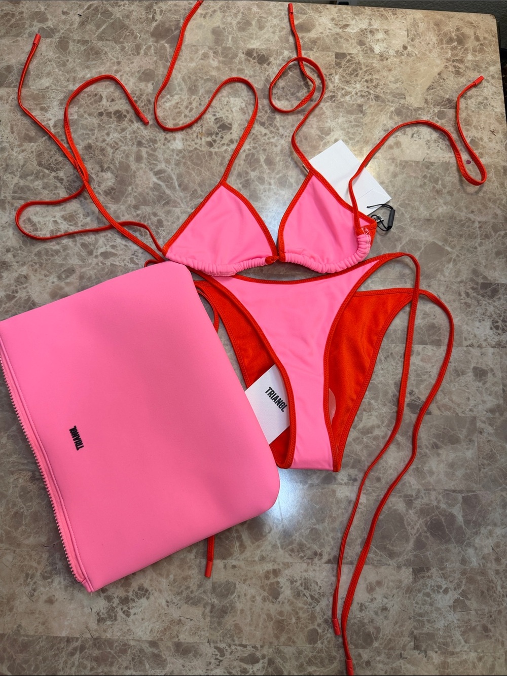 triangl swimwear Pink and Red Two-Tone Triangle Bikini